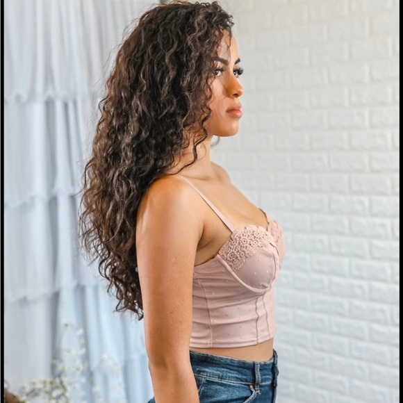 Lace Trimmed Beige Bustier Top - Picture 2 of 3